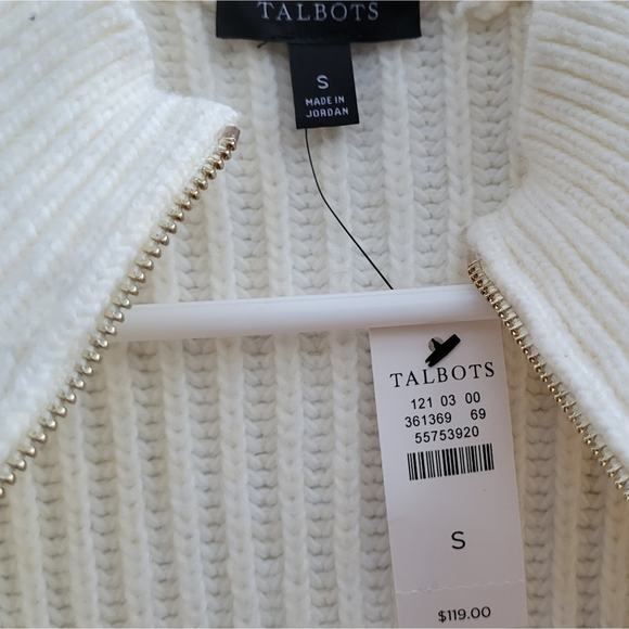 Talbots Blocked Stripe Half Zip Pullover Sweater Cream Tan Small - Picture 4 of 5